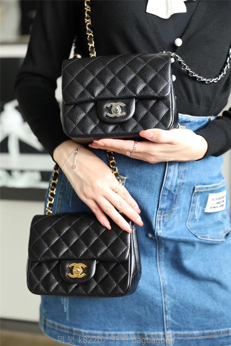 샤넬 CHANEL 클래식백 캐비어 램스킨 금장 은장 17cm