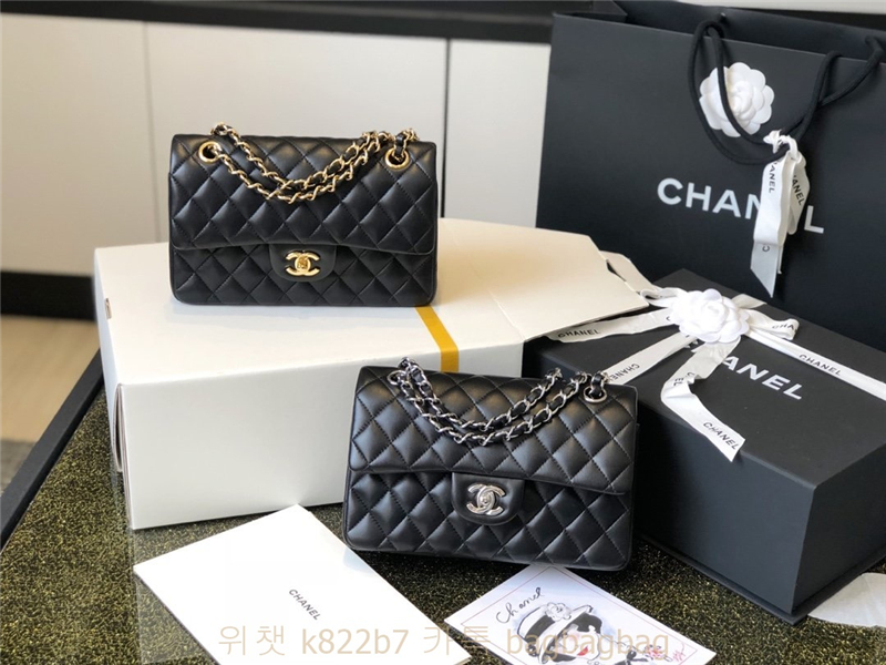 샤넬 CHANEL 클래식백 캐비어 램스킨 금장 은장 25cm