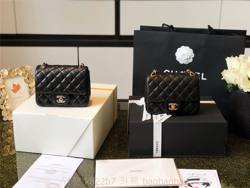 샤넬 CHANEL 클래식백 캐비어 램스킨 금장 은장 17cm