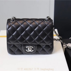 샤넬 CHANEL 클래식백 캐비어 램스킨 금장 은장 17cm