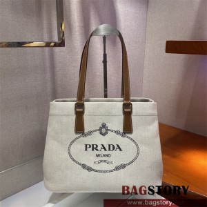 프라다 린넨 블렌드 가죽 토트백 1BG356