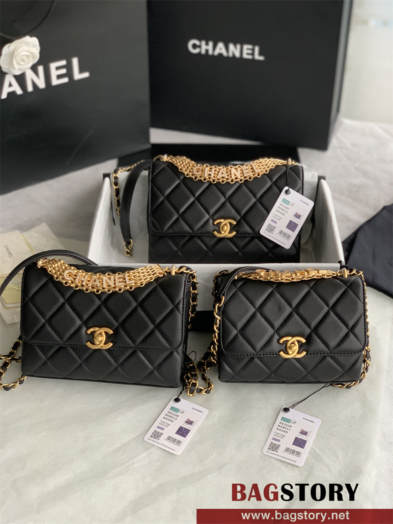 샤넬 CHANEL  램스킨 퀄팅 cc로고 핸들 미니 플랩 크로스백 AS3239 18CM