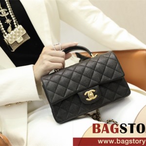 샤넬 CHANEL 뉴미니 탑핸들 램스킨 금장 플랩백 AS2431