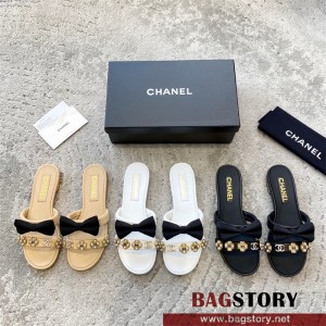 샤넬 CHANEL 힐 샌들 슬리퍼 블랙 화이트 베이지 3색상