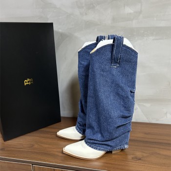 R13 알써틴 여성 미드 카우보이 부츠 굽5.5CM