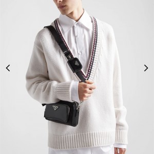 프라다 PRADA 리나일론 및 가죽 브러시드 레더 숄더백 2VH172