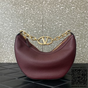 발렌티노 Valentino 브이로고 문 스몰 소프트 그레인 송아지 가죽 체인 호보 백