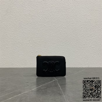 셀린느 CELINE 퀴르 트리옹프 동전 & 카드 파우치 - 부드러운 카프스킨 탠 100663