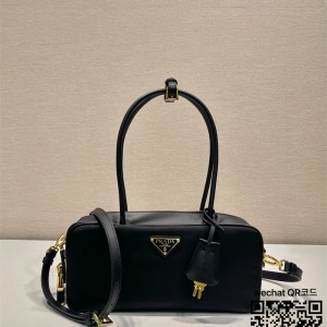 프라다 스몰 리나일론 및 가죽 탑 핸들 백 1BB133