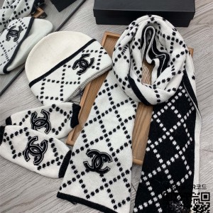 샤넬 CHANEL 모자 목도리 장갑 세트