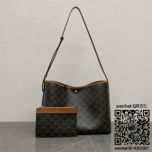 셀린느 트리옹프 캔버스 카프스킨 소프트 쇼퍼백 탠 123912