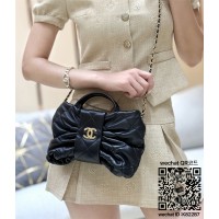 샤넬 미니 보우백 CC로고 체인 램스킨 블랙 골드 AS5849