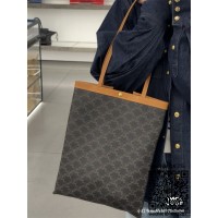 셀린느 트리오페 캔버스 카프스킨 미디엄 플랫 쇼퍼백 토트백  123832