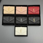 생로랑 YSL 모노그램 골드톤 로고 엔벨롭 퀼트 레더 폴드 카드홀더 651026
