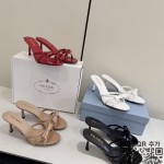 프라다 리본장식 가죽 뮬 슬리퍼 7.5cm