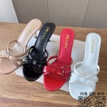 프라다 리본장식 가죽 뮬 슬리퍼 7.5cm