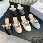 디올 Dior 리본 장식 여성 플랫 뮬 슬리퍼 데일리슈즈