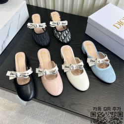 디올 Dior 리본 장식 여성 플랫 뮬 슬리퍼 데일리슈즈